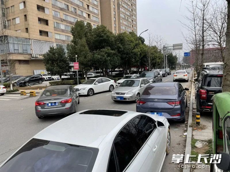 陽(yáng)青路上因?yàn)檫`停車輛多會(huì)車發(fā)生了擁堵圖片均為長(zhǎng)沙晚報(bào)全媒體記者張洋子攝圖片
